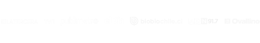Logotipos de medios que mencionan servicios de notaría digital en Chile: La Tercera, TVN, Publimetro, El Día, Biobiochile, ADN, El Ovallino.